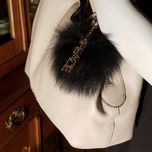 Micheal Kors Peace Black Fur Pom Pom Handbag Charm